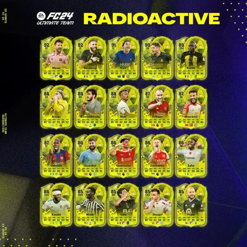 EA Sports FC 24: Las 20 cartas del equipo Radioactividad recién añadidas